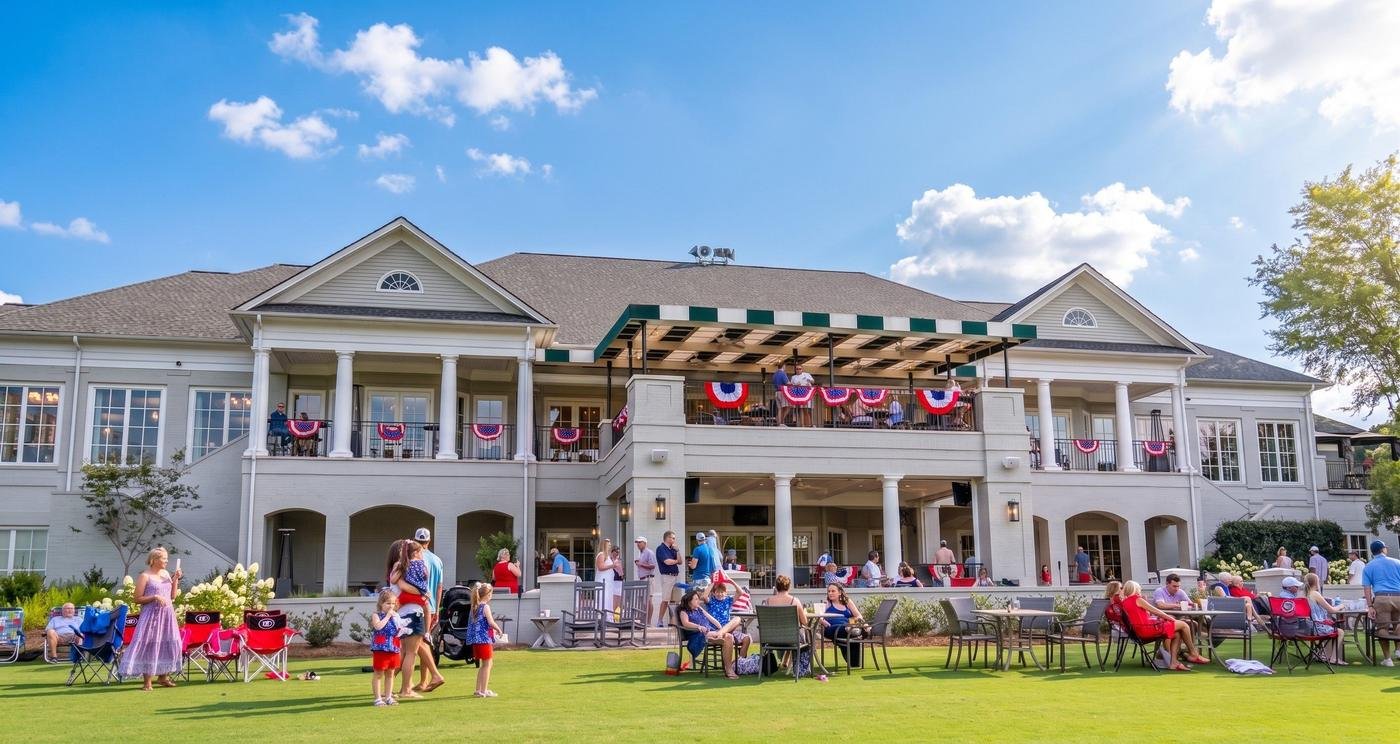 Guests gathered on the lawn at the Athens Country Club clubhouse