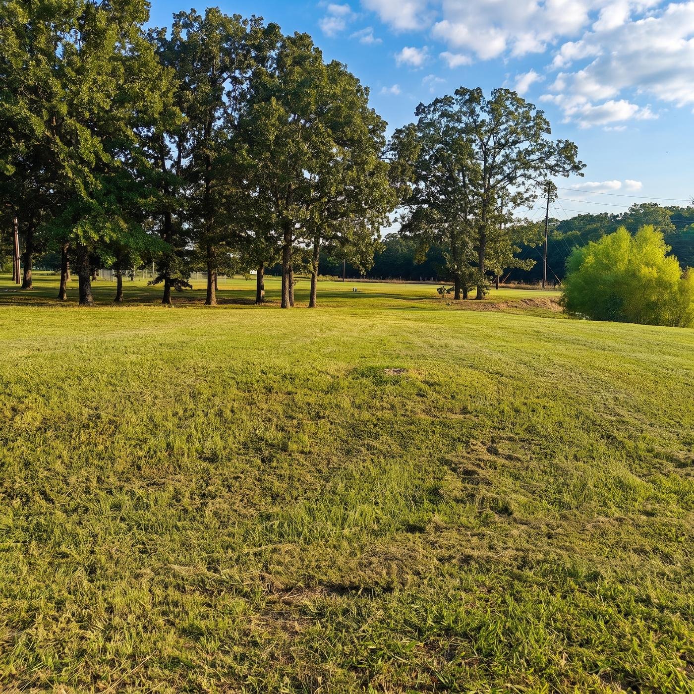 Open grounds with oak trees at golden hour
